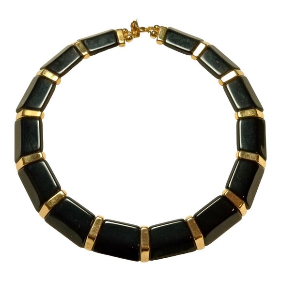 NAPIER Signed Vintage Jet Black Necklace  Lucite Bold Runway Metro Chic Choker - Picture 3 of 11